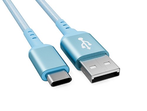 Cable Leader - USB 2.0 USB-A to USB-C Braided Charging Cable, Tangle-Free Nylon, 3A Fast Charge for Phone, Tablet - Blue-Front_Standard 