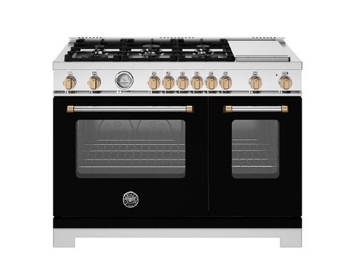 Bertazzoni - 48" Master Series 6-Burner Freestanding Dual Fuel Range - Nero Matt/Gold - Black