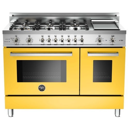 Bertazzoni - Self-Cleaning Freestanding Double Oven Dual Fuel Convection Range - Yellow