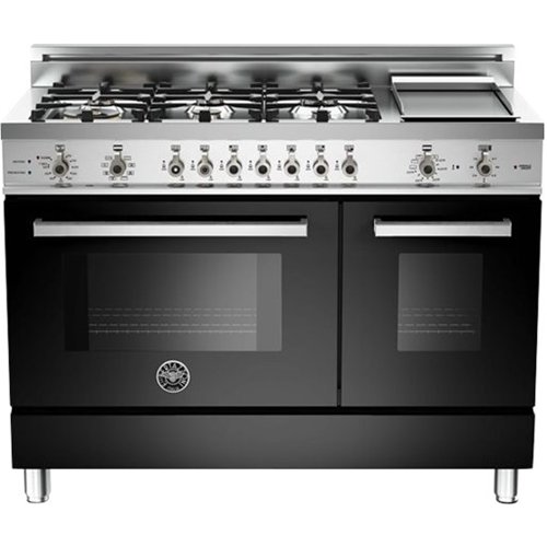 Bertazzoni - Self-Cleaning Freestanding Double Oven Dual Fuel Convection Range - Black