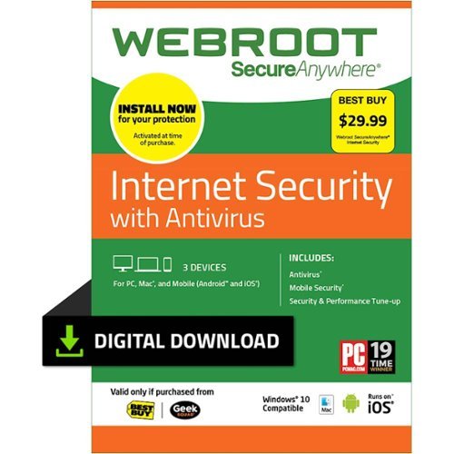  Webroot Internet Security + Antivirus (3 Devices) (6-Month Subscription-Auto Renewal) - Android, Apple iOS, Chrome, Mac OS, Windows [Digital]