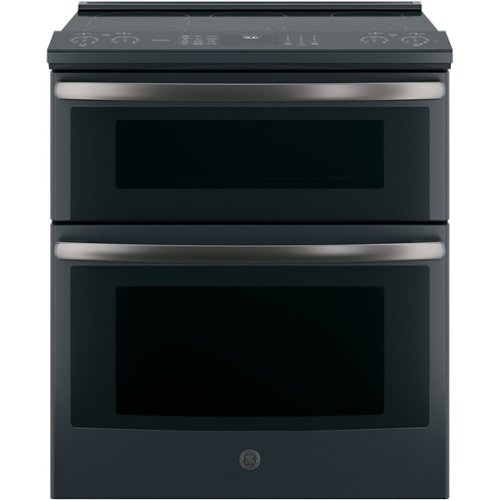GE - 6.6 Cu. Ft. Slide-In Double Oven Electric Convection Range - Black Slate-Front_Standard 