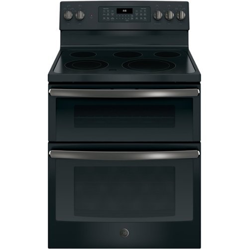 GE - 6.6 Cu. Ft. Self-Cleaning Freestanding Double Oven Electric Convection Range - Black Slate-Front_Standard 