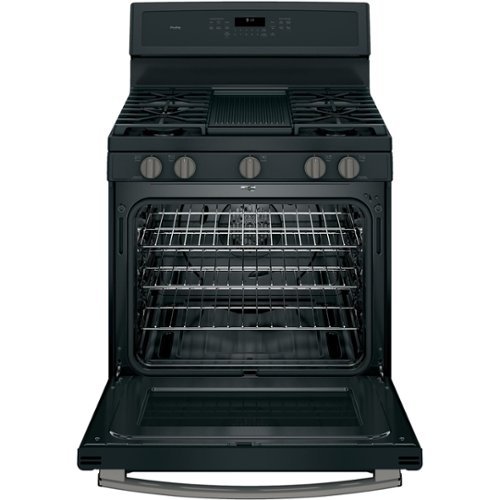 GE - 5.6 Cu. Ft. Freestanding Gas Convection Range - Black Slate-Front_Standard 