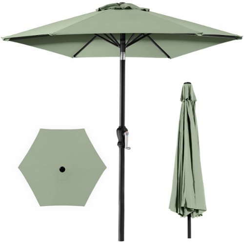 Best Choice Products - 10ft Outdoor Steel Market Patio Umbrella w/ Crank, Tilt Push Button, 6 Ribs - Sage Green-Front_Standard 