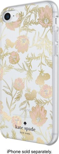 kate spade new york - Case for Apple® iPhone® 7 and 8 - Blossom Pink/Gold With Gems-Front_Standard 