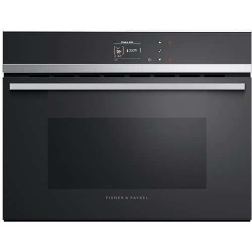 Fisher & Paykel - Contemporary 23.5" Built-In Single Electric Convection Wall Oven - Black reflective glass with polished metal trim