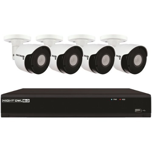 Night Owl - 8-Channel, 4-Camera Indoor/Outdoor Wired 4k 2TB NVR Surveillance System - Black/White-Front_Standard 