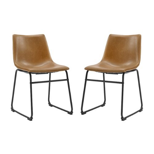 Walker Edison - 18" Industrial Faux Leather Dining Chairs (Set of 2) - Whiskey Brown-Front_Standard 