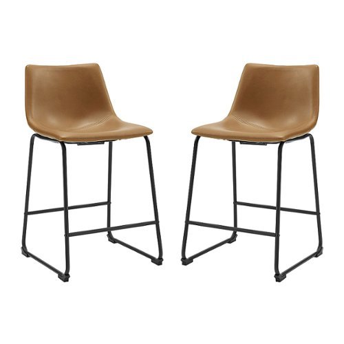 Walker Edison - Industrial Faux Leather Counter Stool (Set of 2) - Whiskey Brown-Front_Standard 