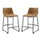 Walker Edison - Industrial Faux Leather Counter Stool (Set of 2) - Whiskey Brown-Front_Standard