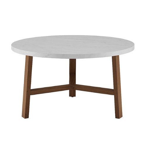 Walker Edison - 30" Round Coffee Table - White Marble/Pecan