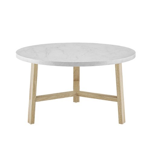 Walker Edison - 30" Round Coffee Table - White Marble/Light Oak