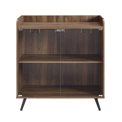 Walker Edison - Bar Cabinet with Glass Doors - Dark walnut