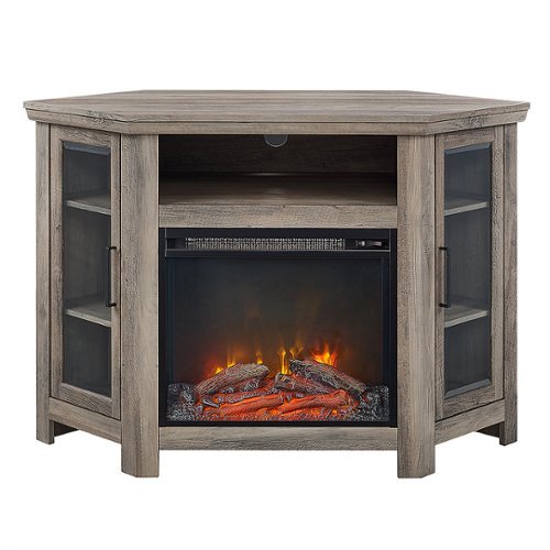 Walker Edison - Glass Two Door Corner Fireplace TV Stand for Most TVs up to 55" - Grey Wash