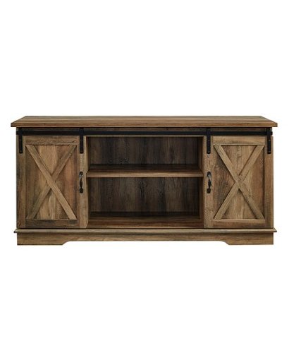 Walker Edison - Industrial Farmhouse Sliding Door TV Stand for Most TVs up to 65" - Rustic Oak
