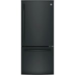 GE - 21.0 Cu. Ft. Bottom-Freezer Refrigerator - High gloss black - Front_Standard