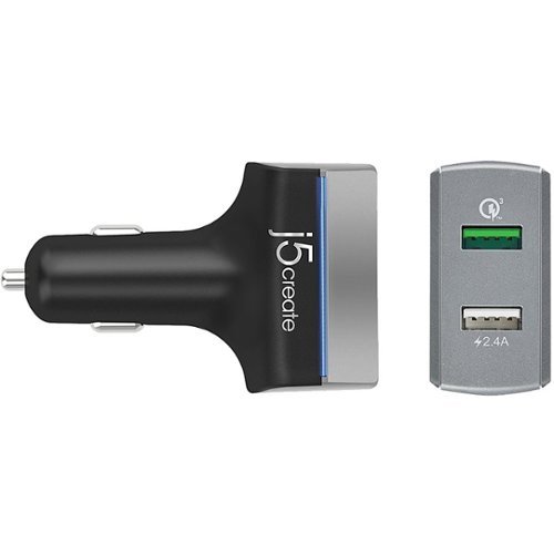 j5create Vehicle Charger - Gray/Black GLOBAL SHIPPING