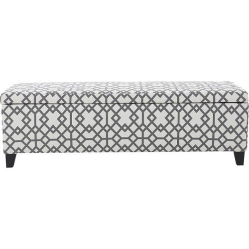 Noble House - Laurel Storage Ottoman - White/Gray Geometric-Front_Standard 
