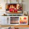 Pinmoco - TV Stand with Electric Fireplace LED TV Console Fits TVs up to 70 inch with Cabinet & Shelves - Marble White-Front_Standard