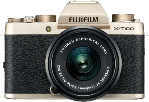 Fujifilm - X Series X-T100 Mirrorless Camera with 15-45mm Lens - Champagne Gold-Front_Standard 