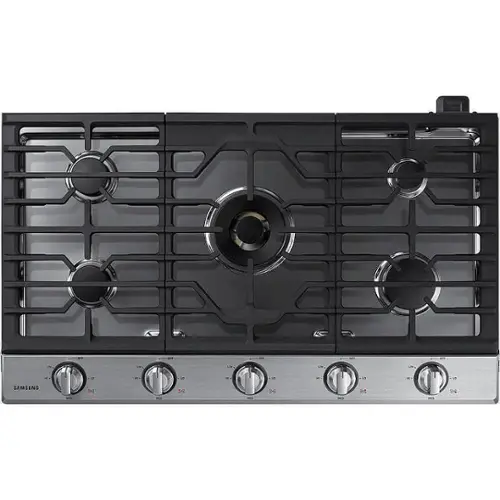 Front. Samsung - 36" Built-In Gas Cooktop with WiFi and Dual Power Brass Burner - Stainless steel.