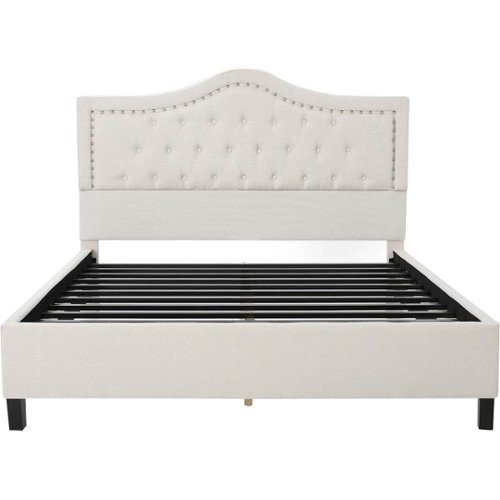 Noble House - Greer Upholstered Queen Bed - Ivory-Front_Standard 