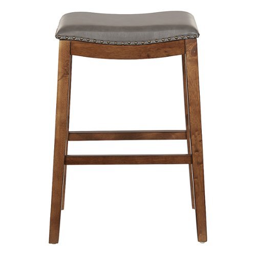 OSP Designs - Metro 29" Leather Saddle Stool with Nail Head Accents - Pewter