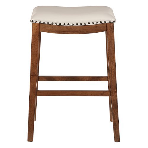 OSP Designs - Metro 29" Leather Saddle Stool with Nail Head Accents - Cream