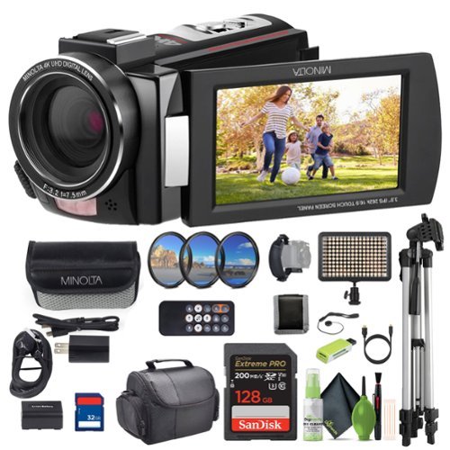 Minolta - MN4K25NV 4K Ultra HD 30 MP Night Vision Camcorder (Black) Bundle kit - Black-Front_Standard 