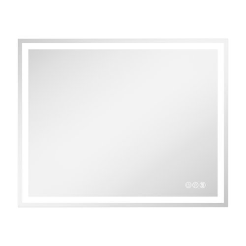 LOVMOR - 40 x 32 Inches Tempered Glass LED Bathroom Mirror with Anti-Fog & 3-Color Dimmable Lighting - Silver