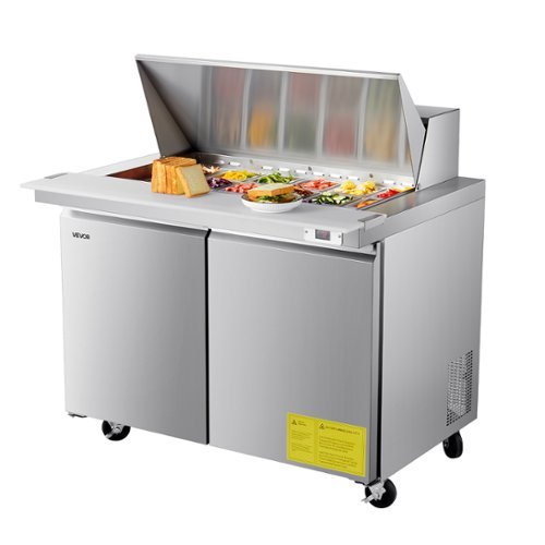 VEVOR - 48"W Commercial Refrigerator, 12.5 Cu. Ft Sandwich Prep Table, Food Prep Fridge with 18 Pans and Cutting Board - Stainless Steel-Front_Standard 
