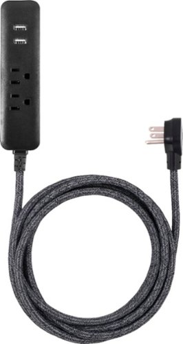 Cordinate - 10' 2-Outlet 2-USB Extension Cord with Surge Protection - Black Heather