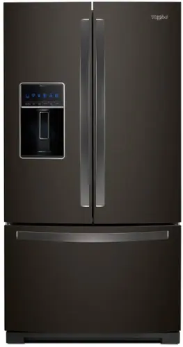 Front. Whirlpool - 27 Cu. Ft. French Door Refrigerator with Platter Pocket - Black Stainless Steel.