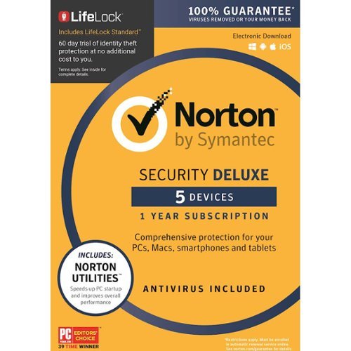 NortonLifeLock - Security Deluxe with Norton Utilities (5 Devices) (1-Year Subscription with Auto Renewal) - Android, Mac OS, Windows, Apple iOS-Front_Standard 
