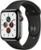 Apple Watch Series 5 (GPS + Cellular) 44mm Stainless Steel Case with Black Sport Band (Verizon)-Front_Standard 