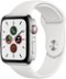 Apple Watch Series 5 (GPS + Cellular) 44mm Stainless Steel Case with White Sport Band - Stainless Steel (Verizon) - (2019)-Front_Standard