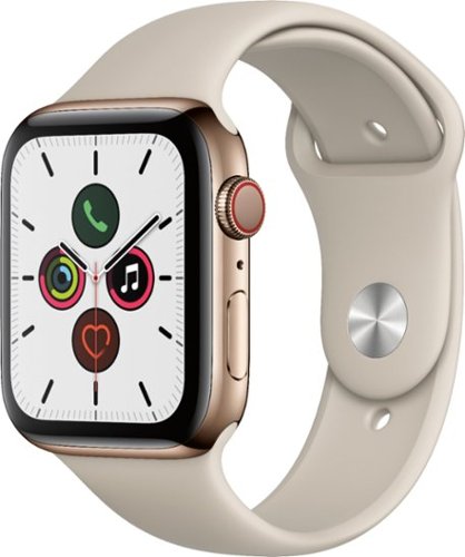 Apple Watch Series 5 (GPS + Cellular) 44mm Gold Stainless Steel Case with Stone Sport Band - Gold Stainless Steel (Verizon) - (2019)-Front_Standard 