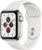 Apple Watch Series 5 (GPS + Cellular) 40mm Stainless Steel Case with White Sport Band - Stainless Steel (Verizon)-Front_Standard 
