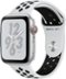 Apple Watch Nike+ Series 4 (GPS + Cellular) 44mm Silver Aluminum Case with Pure Platinum/Black Nike Sport Band - Silver Aluminum (Verizon) - (2018)-Left_Standard