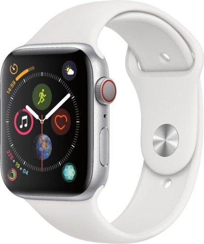 Apple Watch Series 4 (GPS + Cellular) 44mm Silver Aluminum Case with White Sport Band - Silver Aluminum (Verizon) - (2018)-Left_Standard 
