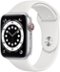 Apple Watch Series 6 (GPS + Cellular) 44mm Aluminum Case with White Sport Band - Silver (Verizon)-Front_Standard 