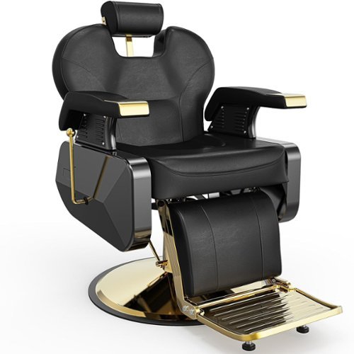 Winado - Heavy Duty Reclining Barber Chair Hydraulic Salon Beauty Spa Equipment with Adjustable Headrest, Footrest for Barbershop - Black/Gold-Front_Standard 