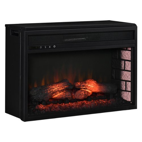 Resenkos - 27" Electric Fireplace Insert, Retro Recessed Fireplace Heater with Realistic Log Flame - Black-Front_Standard 
