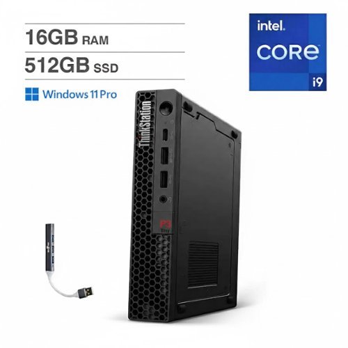 Lenovo - ThinkStation P3 Tiny Workstation Mini Desktop (Intel i9-14900 vPro, T400 4GB, 16GB DDR5,512GB SSD, Win 11 Pro) - Black-Front_Standard 