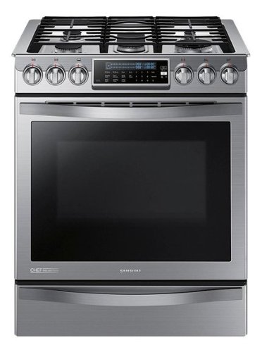  Samsung - 5.8 cu. ft. Slide-in Gas Chef Collection Range with True Convection - Stainless steel