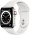 Apple Watch Series 6 (GPS + Cellular) 40mm Silver Stainless Steel Case with White Sport Band - Silver (AT&T) - (2020)-Front_Standard