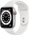 Apple Watch Series 6 (GPS + Cellular) 44mm Silver Aluminum Case with White Sport Band - Silver (AT&T) - (2020)-Front_Standard