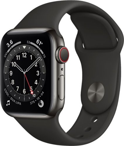 Apple Watch Series 6 (GPS + Cellular) 40mm Graphite Stainless Steel Case with Black Sport Band - Silver (AT&T) - (2020)-Front_Standard 