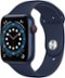 Apple Watch Series 6 (GPS + Cellular) 44mm Blue Aluminum Case with Deep Navy Sport Band - Blue (AT&T) - (2020)-Front_Standard